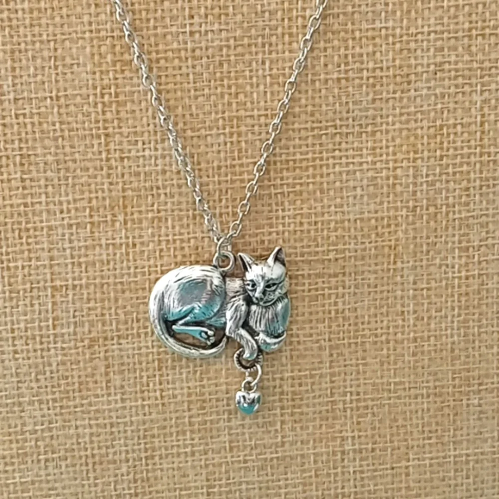 Silver Cat Pendant Necklace